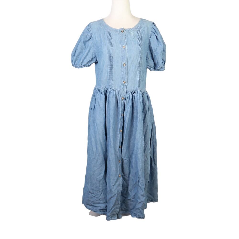 Vintage 90s Laura Ashley light wash blue denim midi dress 4